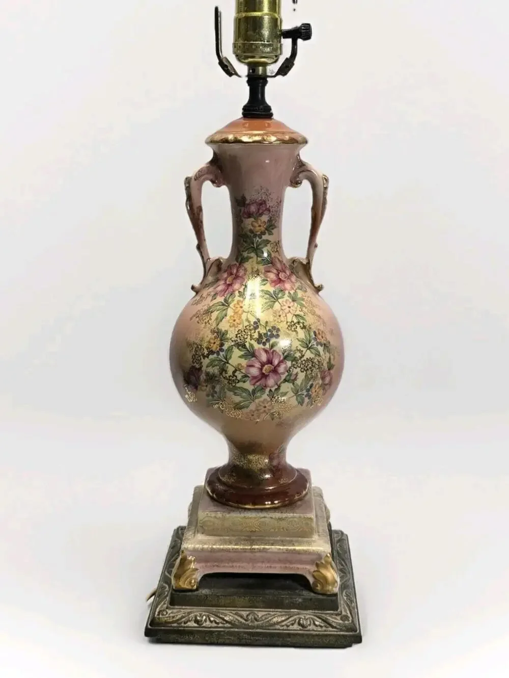 Vintage Beckwith China Hand Painted Floral Porcelain Table Lamp Gilt